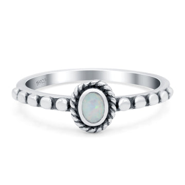 Oval Shape Ring Band Lab Created White Opal 925 Sterling Silver (7mm)